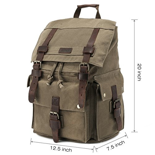Kattee Men’s Leather Canvas Backpack Large School Bag Travel Rucksack Black
