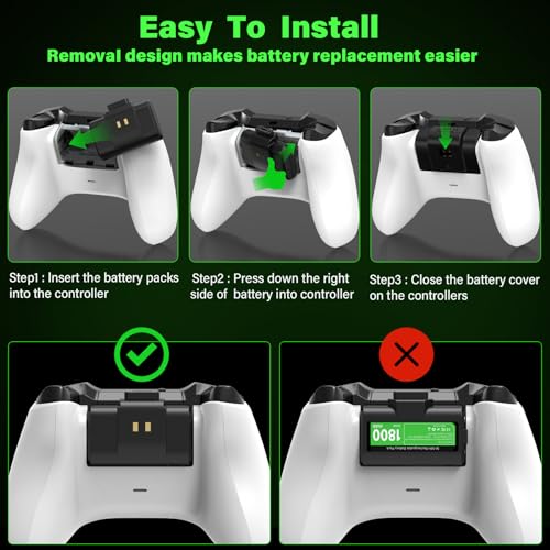 Rechargeable Controller Battery Pack for Xbox,2x4800mWh(2000mAh) Batteries Pack with USB-C Charging Cable for Xbox Series S|X/Xbox One S/One X/One Elite Remote Play and Charge Kit with 4 Cover(2 Pack)