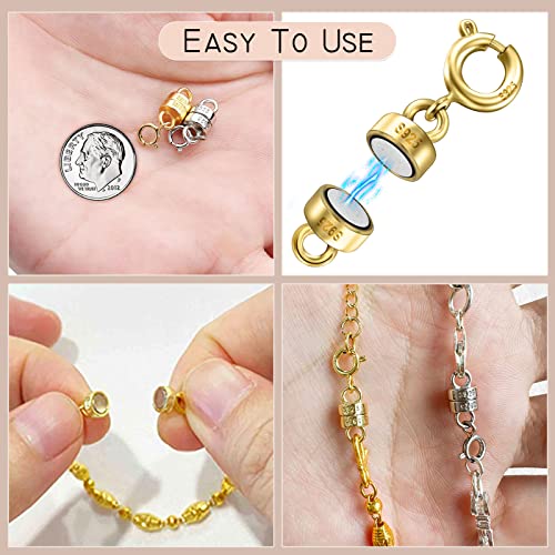 Ofiuny 18K Gold Magnetic Necklace Clasps and Closures 925 Sterling Silver Mini Magnetic Jewelry Clasp Connector for Bracelets Chain Extender(Made in Italy)