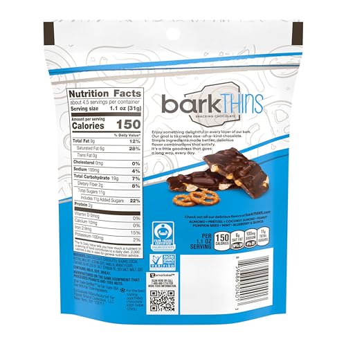 barkTHINS Dark Chocolate Pretzel and Sea Salt Snacking Chocolate Bags, 4.7 oz (6 Count)