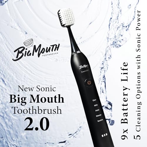 Big Mouth 2.0 Sonic Electric Toothbrush (Black) | High-End Quality Sonic Toothbrush for Adults with Extra Brush Head
