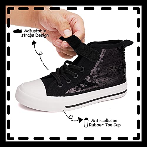 Toandon Girls Kids Canvas Shoes Sneakers for Boys Color Change Flipping Sequins Glitter Sparkle Slip On High Top Adjustable Hook Loop Straps Velcro Non-Slip Lightweight Grey Size 9