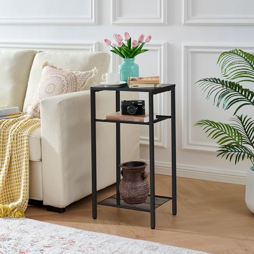 Hoctieon 3 Tier End Table, Telephone Table, Tall Side Table with Storage, Small Nightstand for Small Spaces, Metal Frame, For Living Room, Bedroom, Sofa Couch, Hall, Easy Assembly, Black