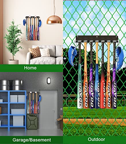 QBA Wall Mount Baseball Bat Holder, 8 Prongs Heavy Duty Metal Bat Rack, Holds 14 Bats, Bats Organizer for Dugout Fence Home Garage, Black