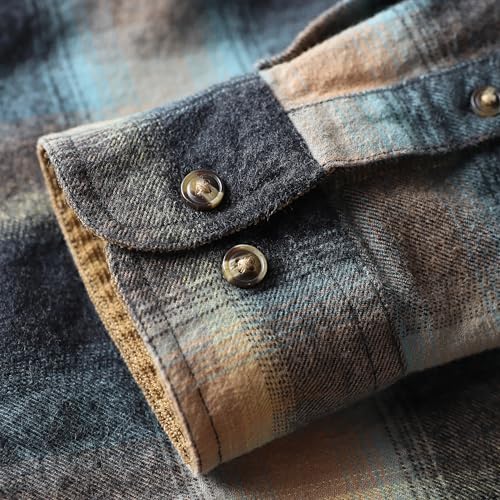 Dubinik® Mens Flannel Shirt Long Sleeve Button Down Plaid All Cotton Soft Brushed Flannel Shirt for Men Utility Casual Shirt Navy Blue White