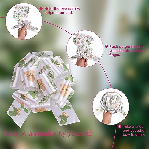 RUSPEPA Baby Pull Bow for Gift Wrapping - Elephant and Lion Jungle Design for Birthday, Baby Shower, Holiday, Party - 5", Total of 24 Bows