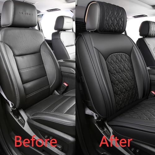 JOJOBAY Chevy Silverado Seat Covers,Leather Seat Covers for GMC Sierra,Custom Fit 2007-2024 1500 2500HD 3500HD Crew Double Extended Regular Cab,LT LZT RST Trail Boss(Front Pair,Black)
