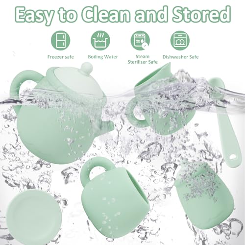 MCGMITT Silicone Tea Set, Tea Party Set for Little Girls Boys, 15 Pcs BPA Free Dishwasher Safe Pretend Tea Set for Toddlers Kids Age 3-6, Cute Toy Kitchen Accessories for Children Birthday Gifts