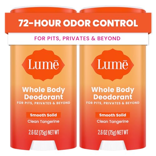 Lume Whole Body Deodorant - Smooth Solid Stick - 72 Hour Odor Control - Aluminum Free, Baking Soda Free and Skin Safe - 2.6 Ounce (Pack of 2) (Clean Tangerine)