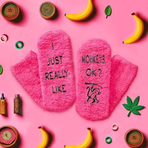 HAPPYPOP Funny Monkey Gifts for Monkey Lovers, Novelty Monkey Slipper Socks for Women Teen Girls Fuzzy Socks