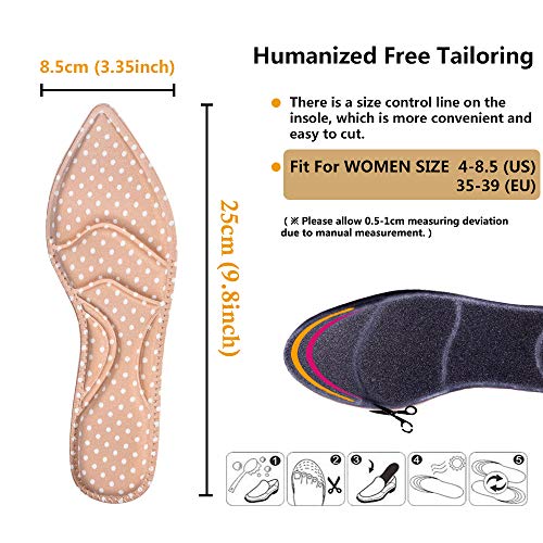 Shoe Inserts, Shoe Insoles Women, High Heel Insoles, (2 Pairs Beige) Shoe Cushion Inserts Breathable, 5D Sponge Barefoot Comfort Insoles, for Massaging, Arch Pain and Foot Pain Relieve