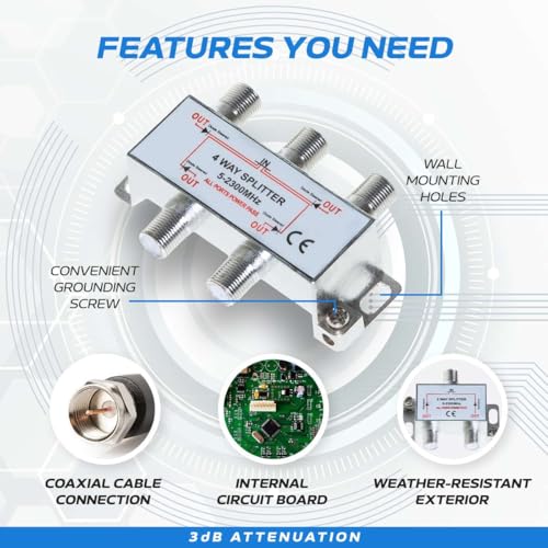 Cables Direct Online 2 Way Bi-Directional 5-2300 MHz Indoor and Outdoor Waterproof Coaxial Antenna Splitter for RG6 RG59 Coax Cable Satellite HDTV (2 Ports)