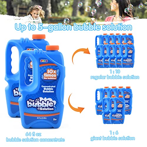 JOYIN 2 Bottles Bubbles Refill Solutions 64 oz (up to 5 Gallon) Big Bubble Solution 64 OZ Concentrated Bubble Solution for Bubble Machine, Gun, Wand Refill Fluid Summer, Easter Toys (Blue)