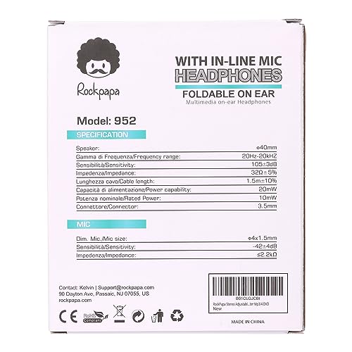 rockpapa 950 Wired Headphones for Kids Girls Boys for School Classroom with Microphone, On-Ear Foldable Corded Headphones with Jack 3.5mm for Laptop Computer Tablet Chromebooks Black Green