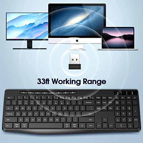 COLIKES Wireless Keyboard Multi-Device, 2.4G & Dual Bluetooth Keyboard, Computer Keyboard with 8 Multimedia Keys, Ergonomic Full-Size PC Keyboard, Compatible with PC, Laptop