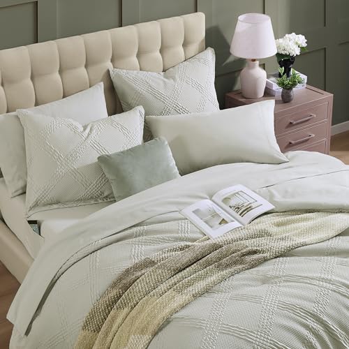 Geniospin Twin Comforter Set, Bed in A Bag 5-Pieces, Beige Textured All Season Comfortable Bedding Sets with Comforter, Sheet, Pillowcase & Sham (Beige, 66"x86")