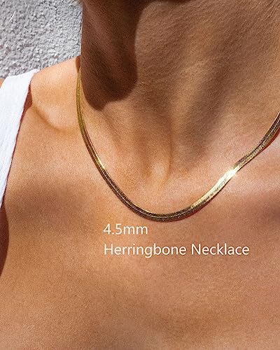 TOSGMY Herringbone Necklace for Women,Dainty Gold Necklace 14K Gold Chain Layered Necklaces Simple Cross Necklace Evil Eye Pearl Cubic Zirconia Pendant Snake Necklaces For Women Jewelry Gift