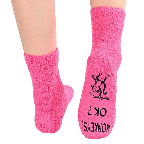 HAPPYPOP Funny Monkey Gifts for Monkey Lovers, Novelty Monkey Slipper Socks for Women Teen Girls Fuzzy Socks