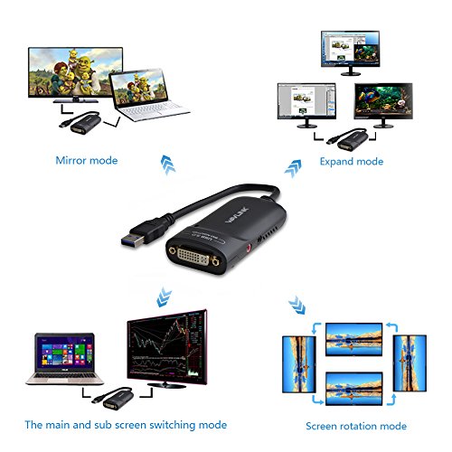 WAVLINK USB3.0 to HDMI/DVI/VGA Universal Graphic Adapter,Supports Primary/2048x1152 Extend/Mirror Video Mode up to 6 Display Units with Aduio Port Displaylink Chip for Windows, Chrome OS