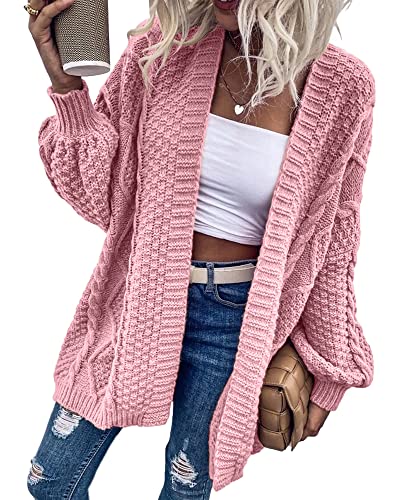 Dyexces Womens Oversized Cardigan Sweaters Open Front Cable Knit Lantern Long Sleeve Chunky Outwear Coats Black