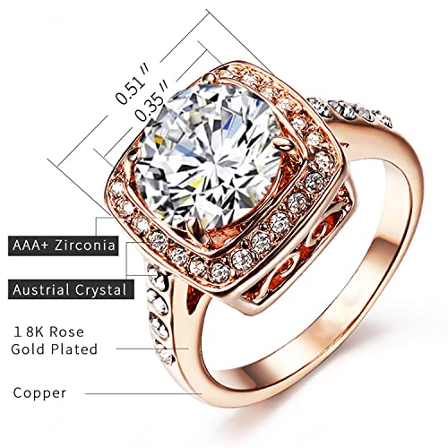 Acefeel Yellow Shinning Cubic Zirconia Topaz Rings For Women 18K Rose Gold Plated (01 Silver Red, 4)