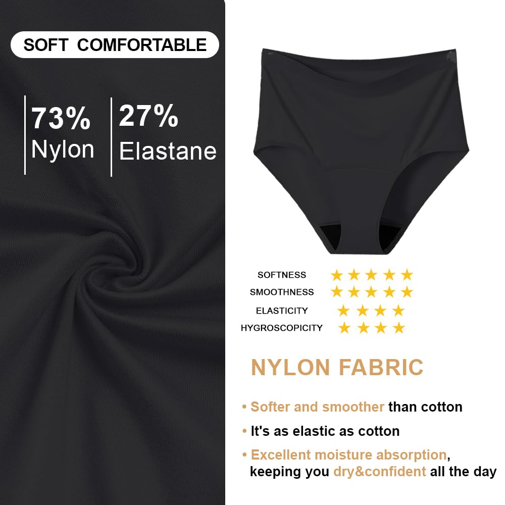 BATTEWA Incontinence Underwear for Women Seamless Washable, Leak Proof Underwear, High Absorbency Panties, Bladder Leak Underwear Protective Briefs 50ml,Black,Large