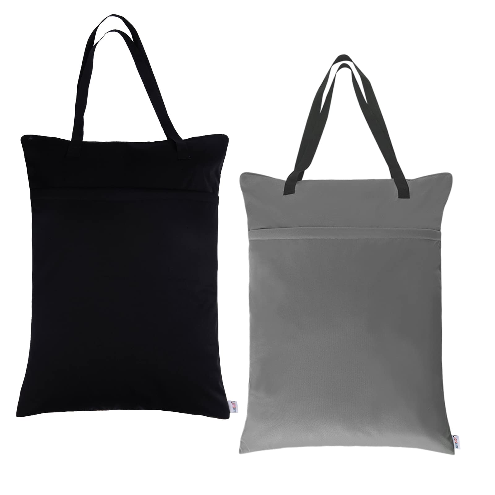ALVABABY 2 Pack Large Wet Dry Bag Waterproof Hanging Cloth Diaper with Double Zippered Pockets 25x18 inches (Black and grey)