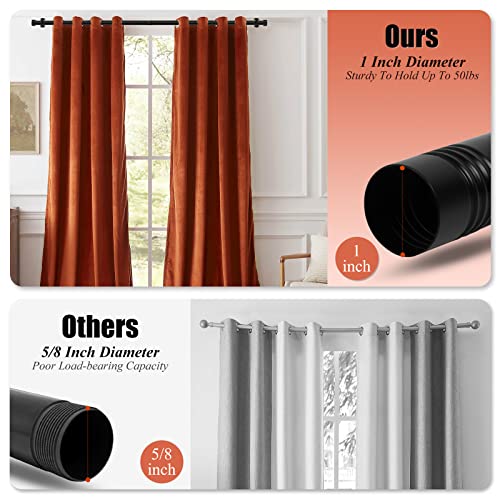 1 Inch Curtain Rods for Windows, 16 to 28 Inch Black Rustic Curtain Rod Set, Modern Design Drapery Tubes with Brackets Room Divider, For Indoor and Outdoor