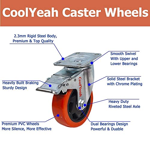 CoolYeah 4 inch Caster Wheels with Brake (Set of 4)