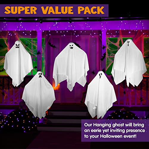 JOYIN 27.5" Halloween Hanging Ghosts (5 Pack) for Halloween Party Decoration, Cute Flying Ghost for Front Yard Patio Lawn Garden Party Décor and Holiday Halloween Hanging Decorations
