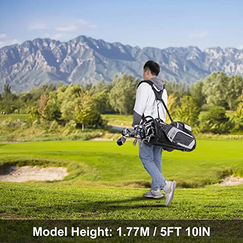 Golf Stand Bag 14 Way Top Dividers Ergonomic with Stand 8 Pockets,Lightweight Golf Bag for Men, Golf Bags with Stand,Dual Strap, Rain Hood (Black)