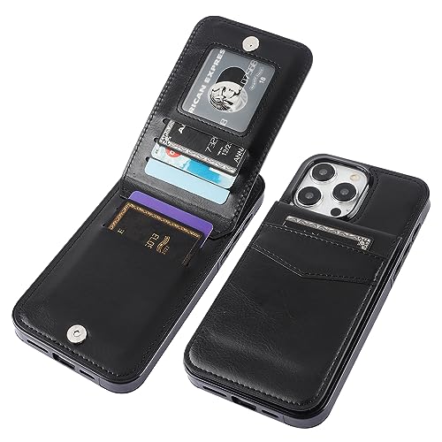 KIHUWEY for iPhone 15 Pro Max Case Wallet Compatible with MagSafe Wireless Charging, Credit Card Holder, RFID Flip Leather Magnetic Clasp Kickstand Heavy Duty Protective Cover 6.7 Inch (Black)