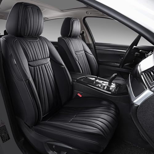 COMFDRIVE Faux Leather Seat Covers Front Seats, Universal Full Coverage Car Seat Cover Waterproof Seat Covers for Cars, Breathable Automotive Seat Covers for Most Trucks, Sedans, SUV, Black