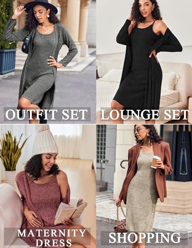 Ekouaer Womens Knit Robe Set 2 Piece Nightgown with Robes Long Sleeves Lounge Sets with Pockets Mocha Brown 3X-Large