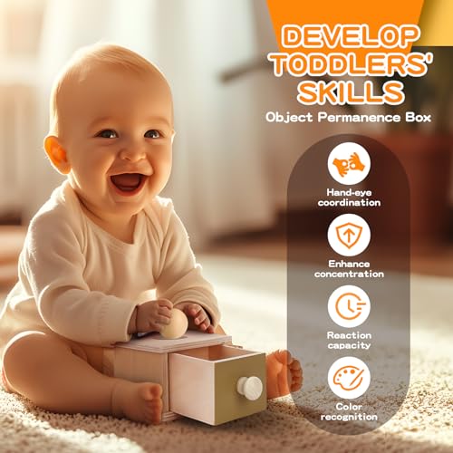 Early Learning Toy for 0-6 Months, Montessori Baby Toys 6 in 1 Learning Educational Set - Object Permanence Box, Baby Roller, Spinning Drum, Black and White High Contrast Baby Toys, Tummy Time Mirror