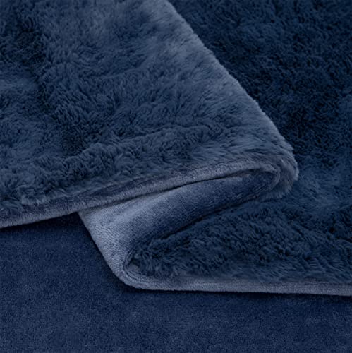 UGG 16804 Euphoria Plush Faux Fur Reversible Throw Blanket Easy Care Machine Washable Luxury Cozy Fuzzy Fluffy Luxurious Home Decor Luxurious Soft Blanket for Sofa, 70 x 50-Inch, Indigo