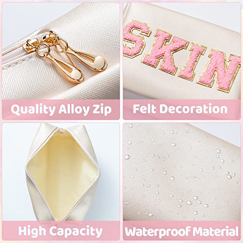 Y1tvei Large Capacity Chenille MAMA Makeup Bag Waterproof Nylon Portable Lay Flat Open Wide Cosmetic Toiletry with Handle Divider Travel Organizer Mama to Be Mother's Day Gift for Women Mom, Beige