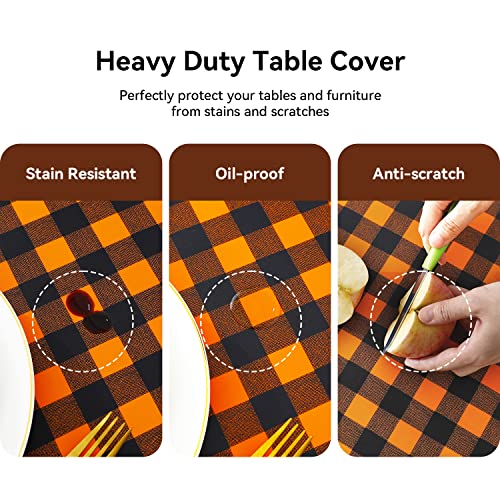 Romanstile Rectangle Vinyl PVC Tablecloth, 100% Waterproof Buffalo Plaid Plastic Table Cloth, Oil Proof Heavy Duty Wipeable Table Covers for Dining/Camping/Picnic/Outdoor - 54 x 78, Orange and White
