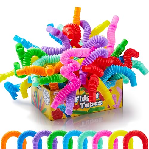 JOYIN 18 Pack Pop Tubes, Sensory Toys(Small) Fidget Tubes Party Favors - 9 Colors, Connectable and Extendable for Stress Relief - Perfect for Party, Classroom Exchange, School Reward