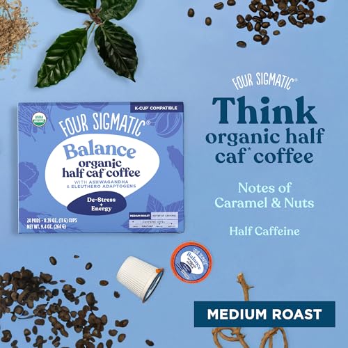 Four Sigmatic Adaptogen Coffee K-Cups | Organic Medium Roast Ground Coffee with Ashwagandha, Eleuthero, Chaga & Tulsi | Fair Trade | Immune Support & Stress Relief | Keto | 24 Count