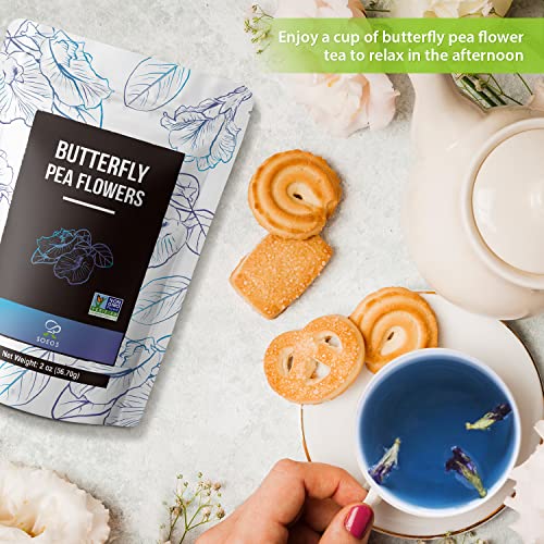 Soeos Butterfly Pea Flower Tea, 2oz (Pack of 1), Whole Butterfly Tea, Naturally Sweet Herbal Tea, Caffeine Free Tea, Butterfly Tea