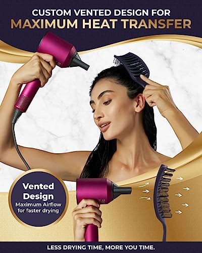 BEAUXSOI Vented Hair Brush Detangler | Hair Detangling Shower Brush | Curved Vent Brush for Blow Drying| Wide Frame Detangling Brush for Thick Coiley or Straight Hair (Empowered Purple)