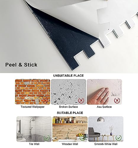 WEIMEISC 20-Sheet Peel and Stick Backsplash Tile, PVC Mixed Metal Stick on Backsplash Tiles for Kitchen (Black + Silver, 20)