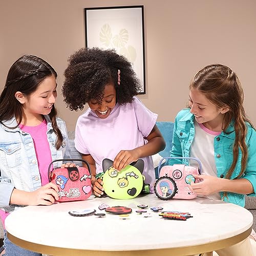 Miraculous Ladybug Pop n' Swop Green Mini Handbag with Adjustable Strap, Customizable Bag 4 Clip-on Badges, Accessory Bag, Lightweight Durable Waterproof Purse - Gift for Girls and Kids (Cat Noir)