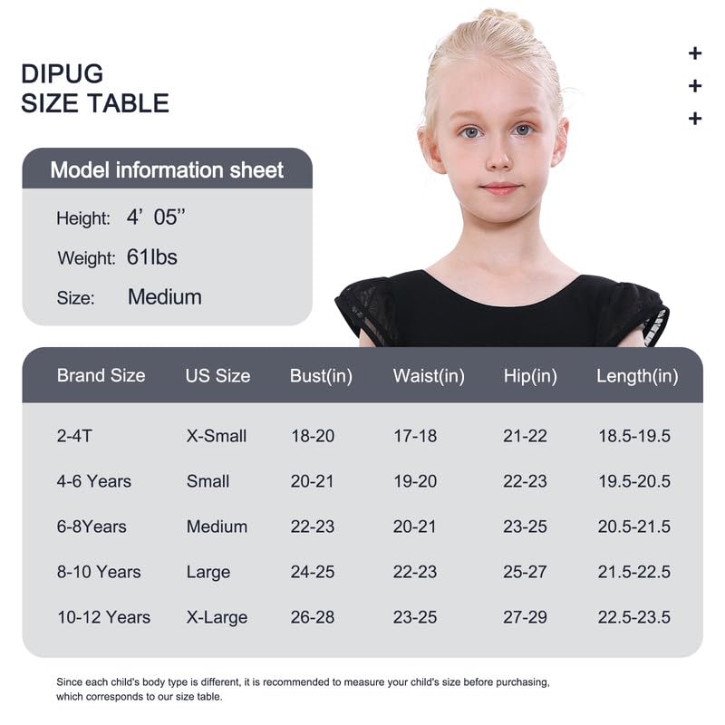 DIPUG Girls Ballet Leotards with Removable Skirt Toddler Flutter Sleeve Criss Cross Back Dance Leotard Combo 2t 3t 4t XS Black