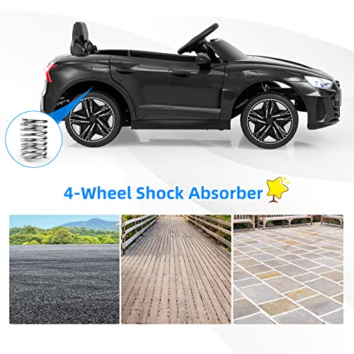 INFANS 12V Kids Ride On Car, Licensed Audi RS e-tron GT Electric Vehicle with Remote Control, Toddlers Battery Powered Toy with 4 Wheels Suspension, LED Headlight, Music, MP3, USB, TF Port (Black)