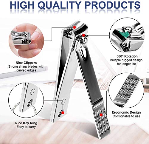 Manicure Set Pedicure Kit Professional 19 Pcs Nail Clipper for Men & Women Stainless Steel Sharp Cutter Grooming Nose Hair Scissors…Black Fingernails & Toenails with Portable Case (Black_19 pieces)