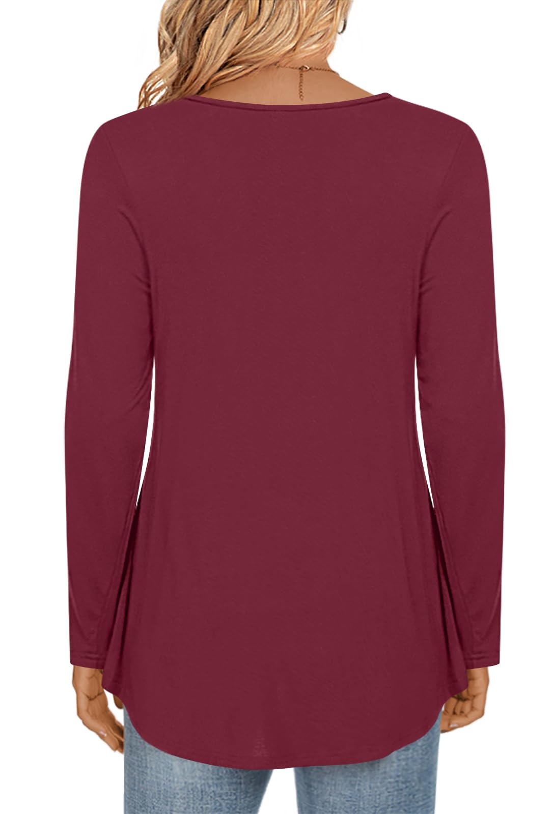 LONGYUAN Women's Long Sleeve Shirts Casual Tops Flare Tunic Loose Cute Shirt Blouse Burgundy Medium