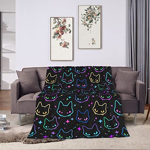 Colorful Cat Throw Blanket Plush Flannel Bed Sofa Couch Office Home Women Men Soft Warm Lightweight 50 x 60 inches