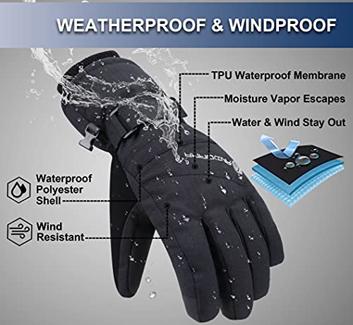 ANDORRA Winter Gloves Women Touchscreen Zipper Pocket Ski Gloves Waterproof Ski Gloves, Grey, S